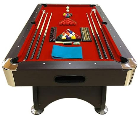 Simba Billardtisch 7 ft Modell RED DEVIL FULL OPTIONAL 7 ft Maße des Spielfeldes 188 cm x 96 cm Neu und verpackt Professionell! Schwarzbraun mit Rot Tuch 4 Spieler Billard