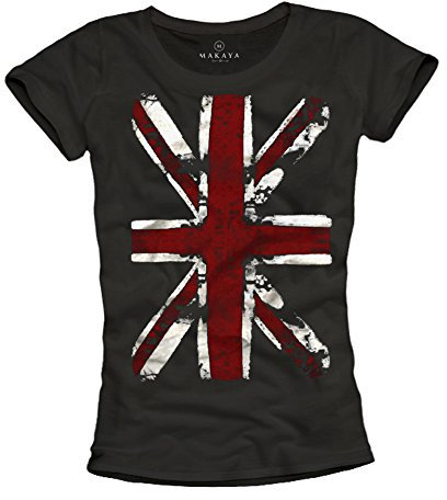 Cooles England T-Shirt für Frauen Union Jack Flagge schwarz Damen L