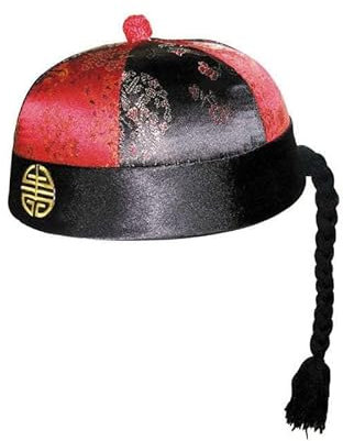 Party Pro 8439052 Chapeau chinois en paille Mandarine avec nattes Multicolore