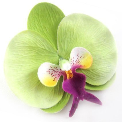 Orchid Flower Hair Clip Bridal Hawaii Party Girl (Green)