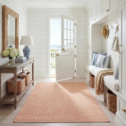 SAFAVIEH Outdoor Accent Rug 4'x5'7 - Courtyard Collection - Coastal Design, Natural & Cream, Durable & Easy Cleaning, Ideal for Patio, Entryway, Mudroom (CY8022-03012)