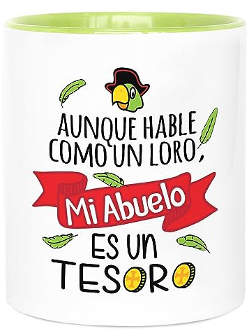 LA MENTE ES MARAVILLOSA - Taza de Cerámica con Frase |Aunque Hable como un Loro, mi Abuelo Es un Tesoro| 330 ml Regalo Original para Abuelo, Taza de Café y Té
