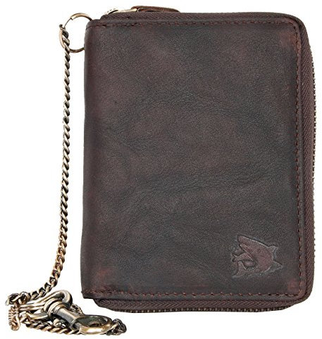 Portefeuille Zip-Autour, en Cuir Naturel résistant véritable, avec la chaîne, avec Un Requin
