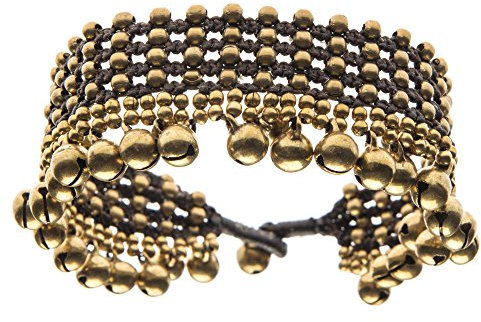 81stgeneration Bracelet de Cheville en Laiton Doré avec Cloches pour Femme 27cm | Bijoux Ethniques | Bracelet de Cheville à Cordon Large et Perles | Bracelets de Cheville Payal de Style Indien