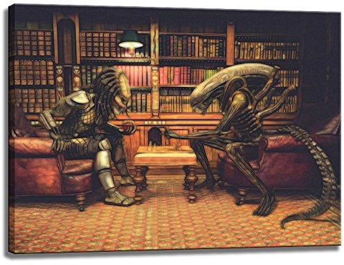 Dream-Arts Alien vs. Predator Schach Motiv auf Leinwand im Format: 80x60 cm. Hochwertiger Kunstdruck als Wandbild. Billiger als EIN Ölbild! Achtung KEIN Poster oder Plakat!