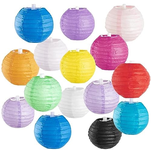 SUNBEAUTY 15PCS Papierlampions Bunte Lampenschirm 10 cm Papierlaterne Lampenschirm Papierlaterne Mehrfarbige Mini Laterne Dekoration Karneval Feier Party Deko für Hochzeiten Geburtstage
