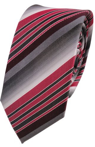 TigerTie Schmale Designer Seidenkrawatte rot bordeaux grau anthrazit gestreift - Krawatte Seide