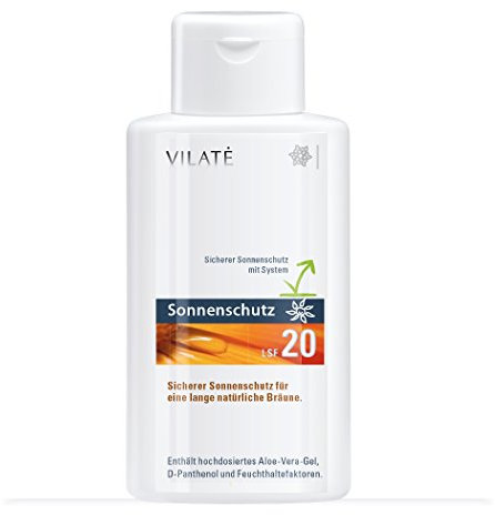 Vilate sicherer Sonnenschutz LSF 20! Mit viel Aloe-Vera Gel. Inhalt 250 ml