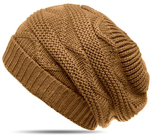 Caspar MU115 Damen grob gestrickte Winter Mütze Strick Beanie, Farbe:Camel, Größe:One Size