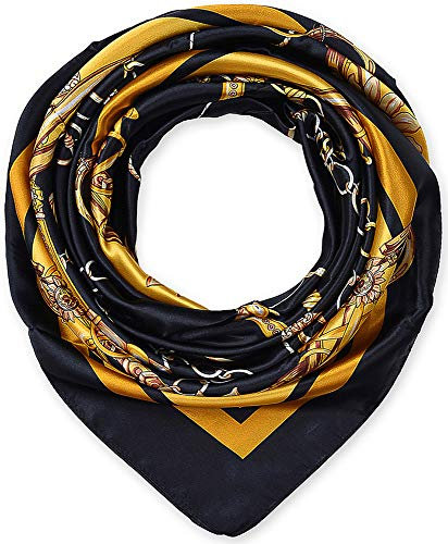 Corciova Damen 35 große satin-platz-silk gefühls-haar-schal-verpackung kopftuch einheitsgröße 157 schwarz