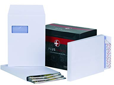 Plus Fabric C4 White Pocket Peel And Seal Gusset Envelope with Powertac, 120 gsm, Pack of 100