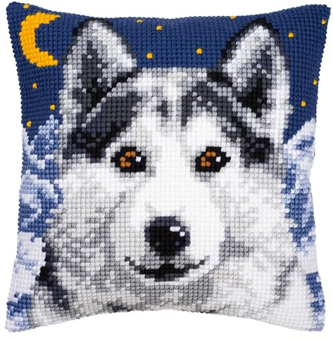 VERVACO Kreuzstich Stickpackungen Kissen Stickerei Set Anfänger Vorgedruckt Wolf DIY Set Kreativ Set Für Erwachsene Dekoratives Kissen ca. 40 x 40 cm Bastelset Handwerker Haus Dekoration