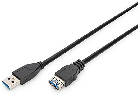 DIGITUS USB 3.2 Gen1 Verlängerungskabel – 3 m – USB A (Stecker) zu Typ A (Buchse) – 5 Gbps – für Drucker, Kartenleser, Tastatur, Kamera, Hubs – Schwarz
