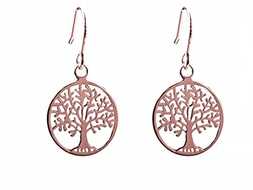 ANTOMUS® BRITISH 18K ROSE GOLD VERMEIL SOLID 925 STERLING SILVER PAIR OF TREE OF LIFE EARRINGS