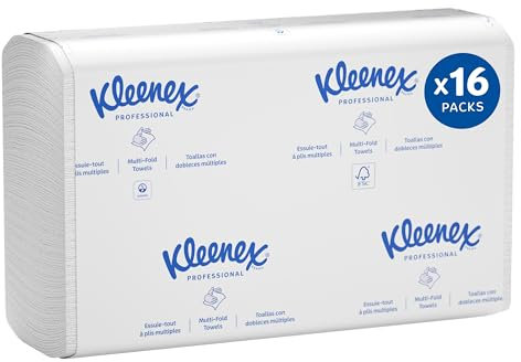 Kleenex C Falz Papierhandtücher (01500), saugfähig, weiß, 16 Packungen/Etui, 150 C-Falzhandtücher/Packung, 2400 Tücher/Etui