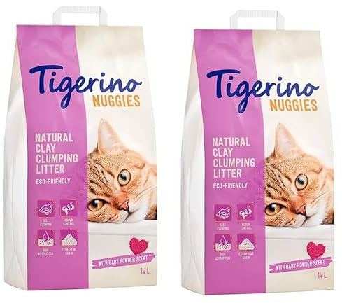 Tigerino Doppelpack Nuggies Katzenstreu - Babypuderduft 2 x 14 Liter