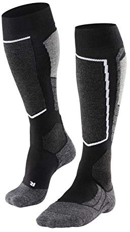 FALKE Damen Skisocken SK2 Intermediate W Kh Wolle Funktionsmaterial warm dick 1 Paar, Schwarz Black-Mix 3010, 35-36