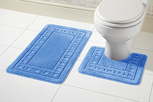 Olivia Rocco Miami 2 Piece Bath Mat & Pedestal Set, Non Slip Bathroom Set (Blue)