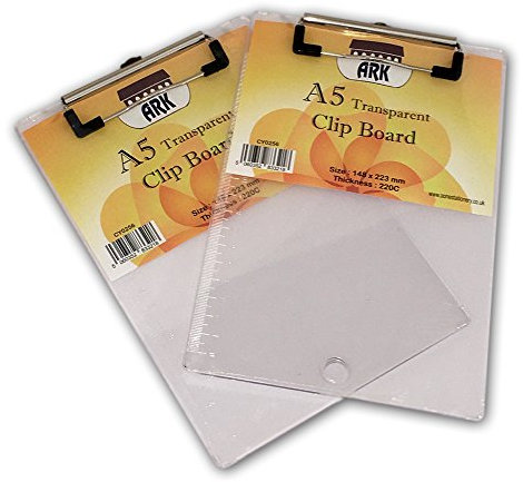 2 x transparentes Klemmbrett aus Kunststoff, A5-Format – Getöntes, klares Klemmbrett (223 x 148 mm)