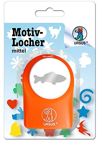 Ursus Motivlocher mittel, Goldfisch, aus orangenem Kunststoff mit Metallstanze, Durchmesser ca. 25,4 mm, für Papierqualitäten von 160-220 g/qm, mit Druckknopffunktion