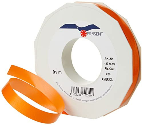 Präsent C.E. PATTBERG Geschenkband orange, 91 Meter Ringelband 15 mm zum Basteln, Dekorieren & Verpacken von Geschenken zu jedem Anlass
