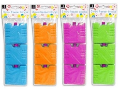 Set of 3 Mini Freezer Blocks, Green, Orange, Blue or Pink