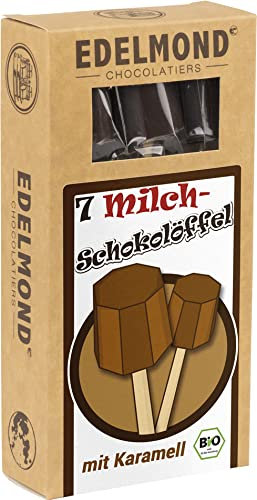 Bio Schokolade am Stiel. 7 Löffel mit Karamell. Fair Trade Kakao in einer Edel-Milchschokolade