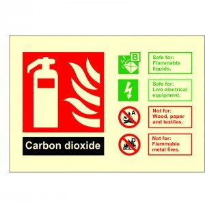 Glow In The Dark Carbon Dioxide Fire Extinguisher ID Sign 150mm x 100mm - Self Adhesive