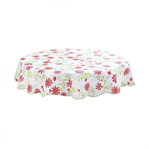sourcing map Tischdecke Tischtuch Tischwäsche abwaschbar rund frühling wasserdicht, öldicht, schmutzabweisend Blumenmuster Kleine rote Blumen Rund 152cm