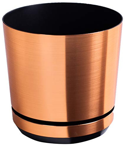 KERD Blumentopf 32 cm, Kupfer (021), dekorativ, hochwertig, aus recyceltem Material, mit Drainagesystem, mit Untersetzer, handbeklebt, Wärme des Metalls, gebürstete Oberfläche, industrieller, Loft