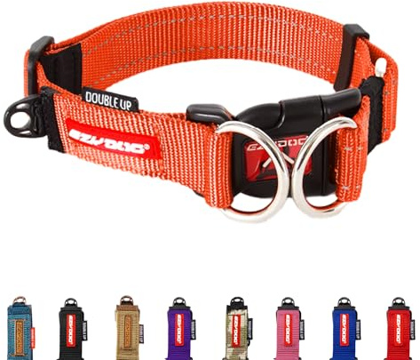 EzyDog Double Up Dog Collar - Reflective Dog Collar with ID Tag D-Ring, For Small to Large Dogs - Soft-Touch, Reflective, Durable - For Active Pets
