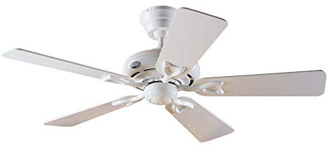 HUNTER FAN Seville II, 112 cm, Ventilateur de Plafond Intérieur avec Chaînette, Finition Blanc Neige, 5 Lames Réversibles en Chêne Clair et Blanc, pour Été et Hiver, Modèle 24037