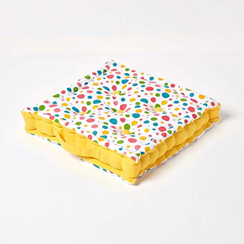 Homescapes Bodenkissen Bunte Punkte – farbenfrohes Sitzkissen 50x50 cm aus Baumwolle mit Tragegriff, Oeko-Tex Matratzenkissen, Sitzerhöhung für Stuhl, Sessel & Gartenbank