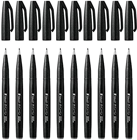 Pentel SES15C-A - Brush Sign Pen Faserschreiber, 10 Stück, schwarz