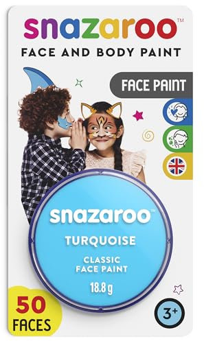 Snazaroo 1119488 Schminkfarbe - Türkis , 18ml Blister - hautfreundliche Gesichtschminke auf Wasserbasis, wasservermalbar, parabenfrei, Face & Bodypaint Farbe für Kinder & Erwachsene