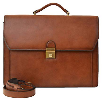 Katana Cartable en cuir, 3 soufflets 63032 marron 40 x 30 x 15 cm