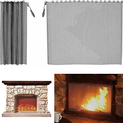 Luckxing Kamin Mesh Screen Vorhang - 2 Stück Kaminschutzvorhänge für den Innenbereich - Große Metall-Funkenschutz-Torabdeckung für Zuhause, dekorative Mesh-Kaminsicherheit