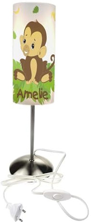 CreaDesign TI-1001 AFFE Nachttischlampe Kinderzimmer mit Namen, Kinder Tischlampe/Schlummerlicht mit Schalter für Steckdose, E14, 38 cm hoch