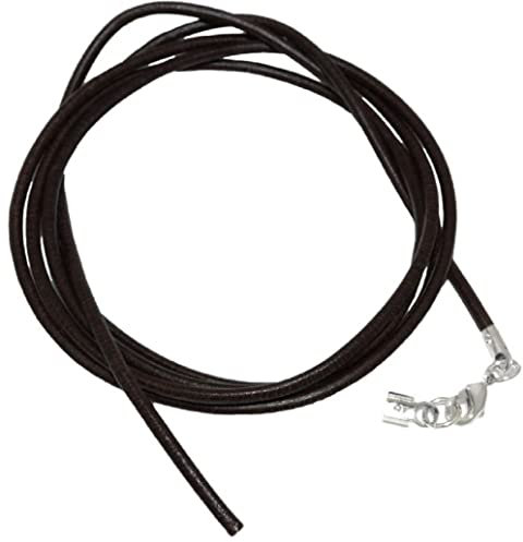 Unbespielt Lederband Länge 1 m verkürzbar Schwarz Unisex Verschluss Karabiner Silberfarben. Breite 2 mm Halskette für Anhänger
