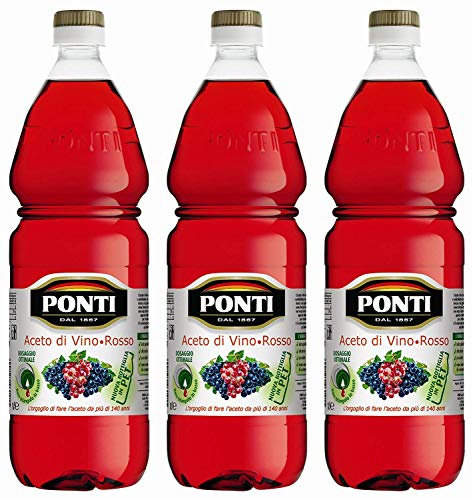 Ponti Aceto di Vino Rosso Lot de 3 bouteilles de vin rouge italien 1000 ml