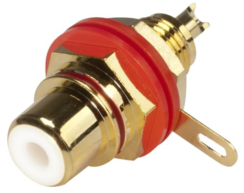 Hicon Cinch (RCA-Phono), 2-pol, Metall-, Löttechnik-Einbaubuchse, vergoldete Kontakte, Gewinde, gold - HI-CEF01-RED