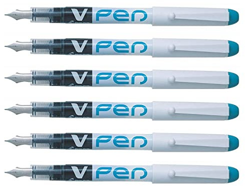 Pilot V-Pen Disposable Fountain Pens, Turquoise, Set of 6