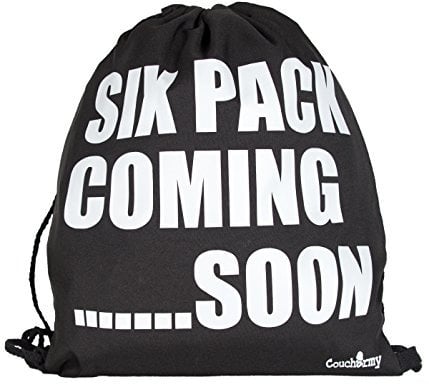 Coucharmy Six Pack Turnbeutel Rucksack Sport Beutel Gymsack Hipster Tasche vers. Design (ca. 32 x 39 cm) (Six Pack/Schwarz)