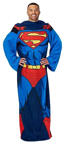 DC Comics Comfy Throw DC Ganzkörper-Überwurfdecke mit Ärmeln, Polyester, Action Superman, Adult-48 x 71 Inches