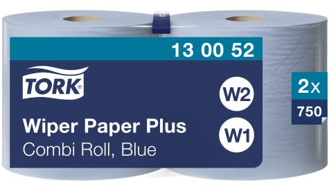 Tork 130052 Papel de secado extra Premium/Paños de limpieza compatibles con el sistema W1 y W2 / 2 x bobinas / 2 capas/Azul
