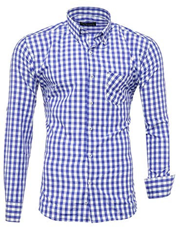 Chemise KAYHAN Homme, slim à carreaux, légèrement cintrée, plusieurs couleurs, K-2014. Repassage facile. - Bleu - Medium