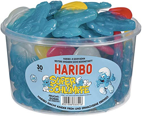 Haribo Super Schtroumpf 30 pièces en boîte ronde, 1440g