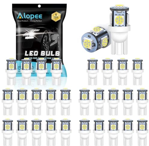 Alopee 30-Pack W5W LED Bulb White 5SMD 5050 Chips 6500K T10 501 Led Bulbs 12V Car Replacement for Map Dome Courtesy Number Plate Dashboard Side Marker Light