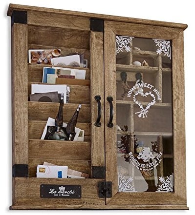 Loberon Organizer Shelby, Handarbeit, Edles Antik-Finish, Kunstvoll Verzierter Glaseinsatz, Edle Beschläge, Ordnungshelfer, Organisation, Mangoholz, Eisen, braun