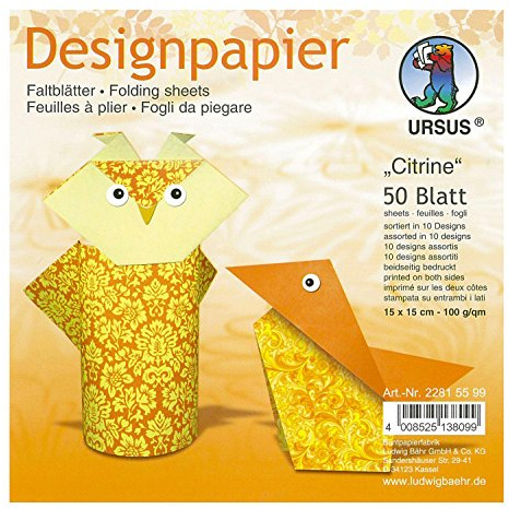 Ursus 22815599 - Designpapier, beidseitig bedruckt, 50 Blatt, 15 x 15 cm, citrine